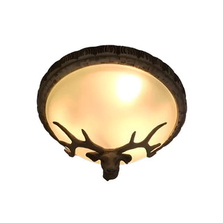 Rustic Brown Deer Dome Resin Flush Mount Ceiling Light Zawala Image - 4