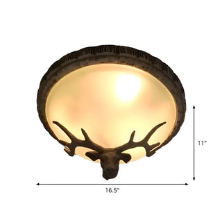 Rustic Brown Deer Dome Resin Flush Mount Ceiling Light Zawala #size