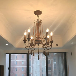 ZOWALA - Distressed Wood Beaded Candle Living Room Classic Chandelier Image - 1