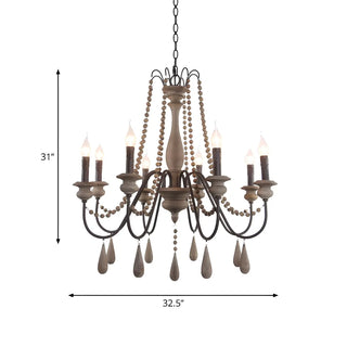 ZOWALA - Distressed Wood Beaded Candle Living Room Classic Chandelier Image - 11