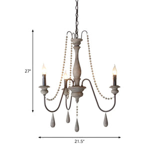 ZOWALA - Distressed Wood Beaded Candle Living Room Classic Chandelier Image - 12