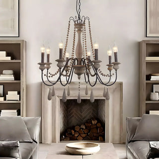 ZOWALA - Distressed Wood Beaded Candle Living Room Classic Chandelier Image - 2