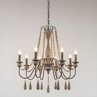 ZOWALA - Distressed Wood Beaded Candle Living Room Classic Chandelier Image - 3