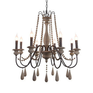 ZOWALA - Distressed Wood Beaded Candle Living Room Classic Chandelier Image - 4
