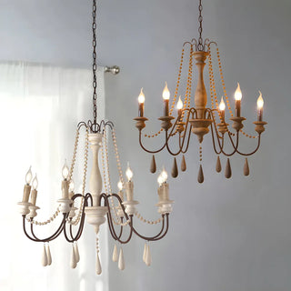 ZOWALA - Distressed Wood Beaded Candle Living Room Classic Chandelier Image - 5