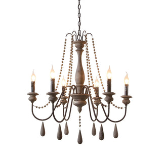 ZOWALA - Distressed Wood Beaded Candle Living Room Classic Chandelier Image - 6