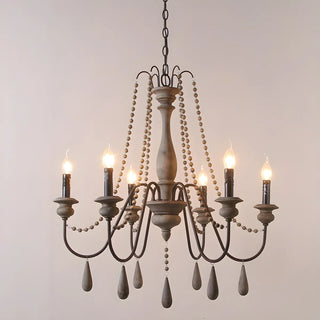 ZOWALA - Distressed Wood Beaded Candle Living Room Classic Chandelier Image - 7