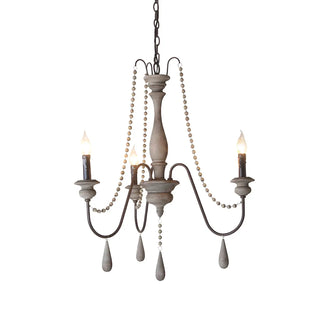 ZOWALA - Distressed Wood Beaded Candle Living Room Classic Chandelier Image - 8
