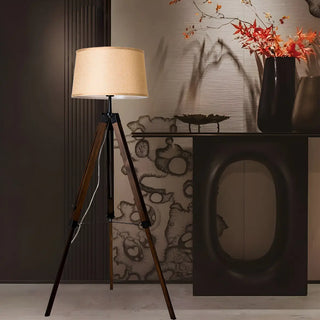 Simplicity Tripod and Cylinder Fabric Wood Floor Lamp Zawala Image - 1