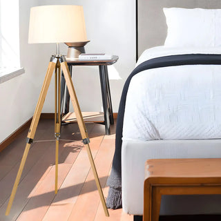Simplicity Tripod and Cylinder Fabric Wood Floor Lamp Zawala Image - 2