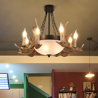 ZOWALA - Rustic Antler Frosted Glass Candle Pendant Chandelier Image - 2