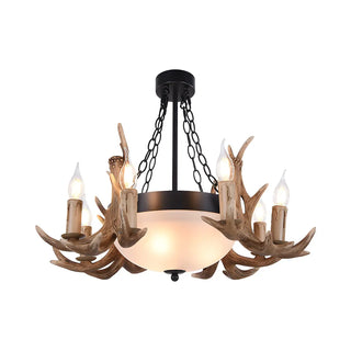ZOWALA - Rustic Antler Frosted Glass Candle Pendant Chandelier Image - 4