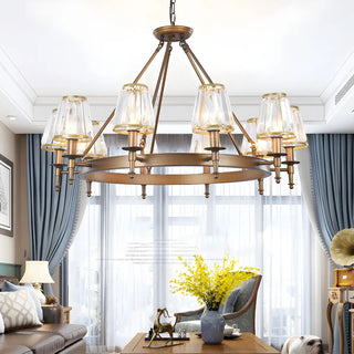 ZOWALA - Wheel Gold Crystal Shade Living Room Chain Chandelier Image - 23