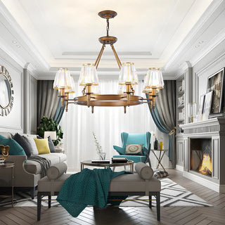 ZOWALA - Wheel Gold Crystal Shade Living Room Chain Chandelier Image - 3