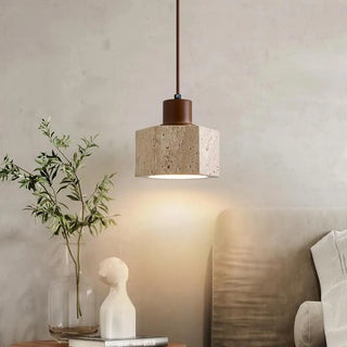 ZOWALA - Rustic Khaki Walnut Stone Prism Pendant Light Image - 1