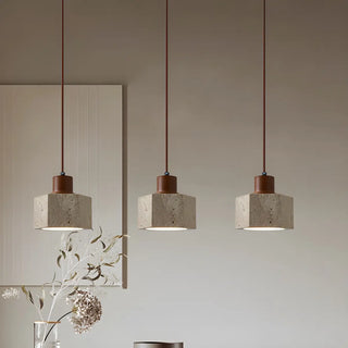 ZOWALA - Rustic Khaki Walnut Stone Prism Pendant Light Image - 2