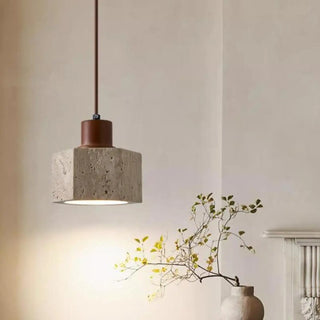 ZOWALA - Rustic Khaki Walnut Stone Prism Pendant Light Image - 3