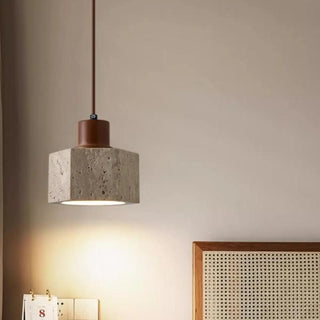ZOWALA - Rustic Khaki Walnut Stone Prism Pendant Light Image - 4