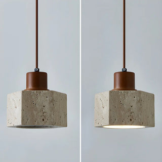 ZOWALA - Rustic Khaki Walnut Stone Prism Pendant Light Image - 5