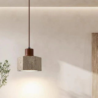 ZOWALA - Rustic Khaki Walnut Stone Prism Pendant Light Image - 6
