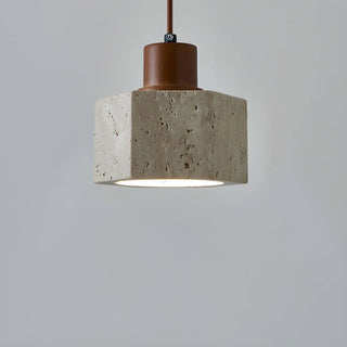 ZOWALA - Rustic Khaki Walnut Stone Prism Pendant Light Image - 7