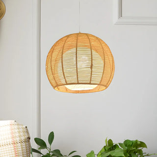 ZOWALA - Rustic Rope Natural Rattan Orb Living Room Pendant Light Image - 1