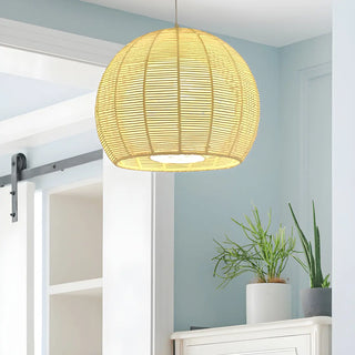 ZOWALA - Rustic Rope Natural Rattan Orb Living Room Pendant Light Image - 10