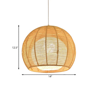 ZOWALA - Rustic Rope Natural Rattan Orb Living Room Pendant Light Image - 12
