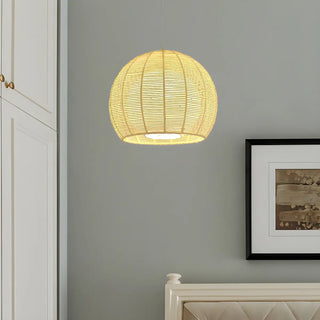 ZOWALA - Rustic Rope Natural Rattan Orb Living Room Pendant Light Image - 2