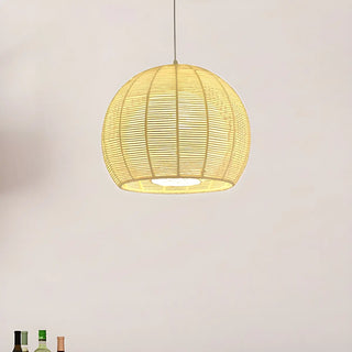 ZOWALA - Rustic Rope Natural Rattan Orb Living Room Pendant Light Image - 3