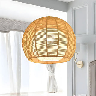 ZOWALA - Rustic Rope Natural Rattan Orb Living Room Pendant Light Image - 4