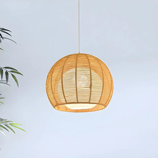 ZOWALA - Rustic Rope Natural Rattan Orb Living Room Pendant Light Image - 5