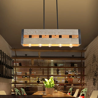 ZOWALA - Rustic Rectangular 5-Light Wooden Island Light Image - 1
