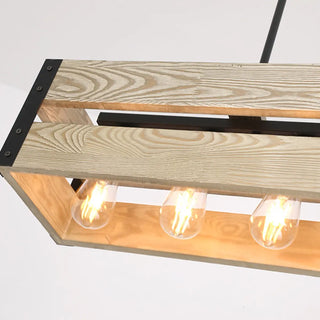 ZOWALA - Rustic Rectangular 5-Light Wooden Island Light Image - 6