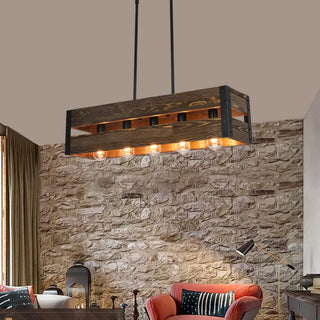 ZOWALA - Rustic Rectangular 5-Light Wooden Island Light Image - 2