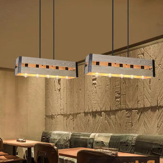 ZOWALA - Rustic Rectangular 5-Light Wooden Island Light Image - 3