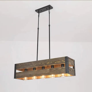ZOWALA - Rustic Rectangular 5-Light Wooden Island Light Image - 7