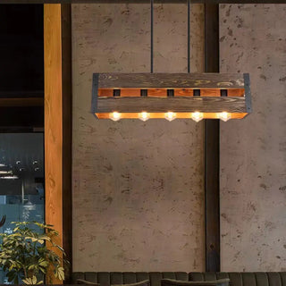 ZOWALA - Rustic Rectangular 5-Light Wooden Island Light Image - 4