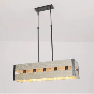 ZOWALA - Rustic Rectangular 5-Light Wooden Island Light Image - 8