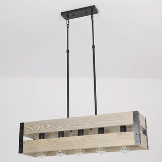 ZOWALA - Rustic Rectangular 5-Light Wooden Island Light Image - 9
