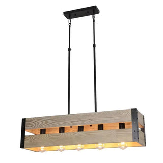 ZOWALA - Rustic Rectangular 5-Light Wooden Island Light Image - 10