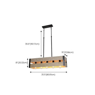 ZOWALA - Rustic Rectangular 5-Light Wooden Island Light #size