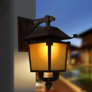 ZOWALA - Rustic Square Coffee Glass Lantern Outdoor Wall Light Image - 1