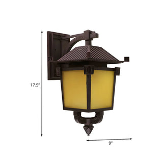 ZOWALA - Rustic Square Coffee Glass Lantern Outdoor Wall Light #size