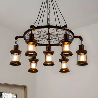 ZOWALA - Rustic Restaurant Wagon Wheel Iron Copper Chandelier Image - 1