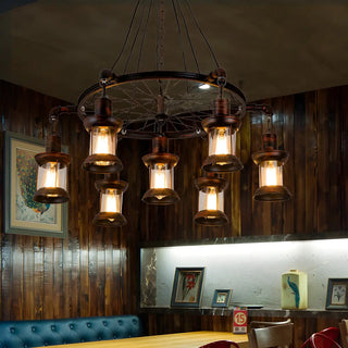ZOWALA - Rustic Restaurant Wagon Wheel Iron Copper Chandelier Image - 2