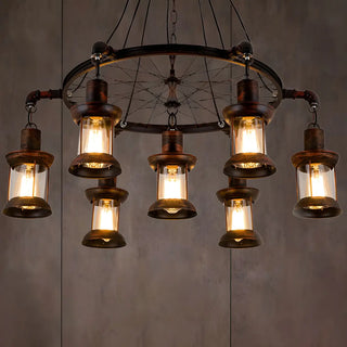ZOWALA - Rustic Restaurant Wagon Wheel Iron Copper Chandelier Image - 3