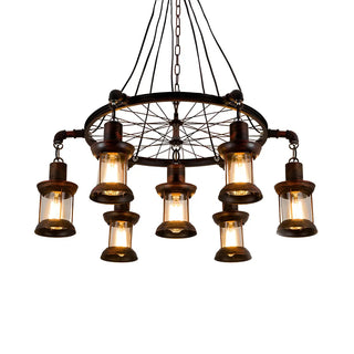 ZOWALA - Rustic Restaurant Wagon Wheel Iron Copper Chandelier Image - 4
