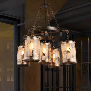 ZOWALA - Cylinder Glass Wheel Restaurant Edison Bulb Chandelier Image - 1