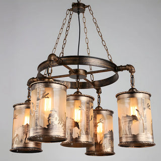 ZOWALA - Cylinder Glass Wheel Restaurant Edison Bulb Chandelier Image - 2